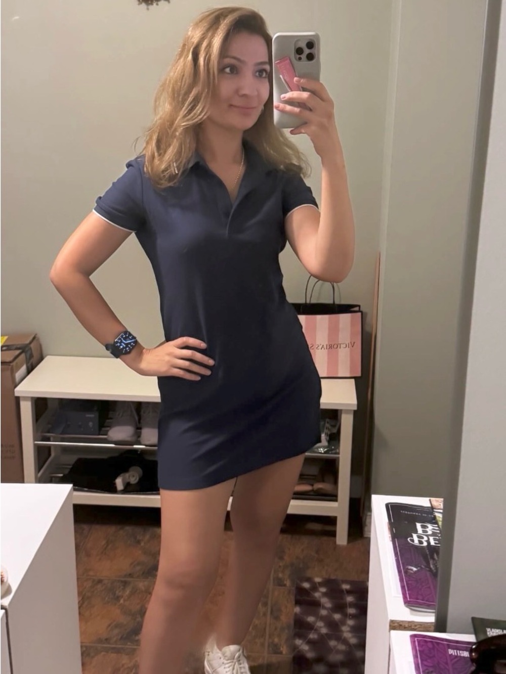 Classic Navy Polo T-Shirt Dress - Women's